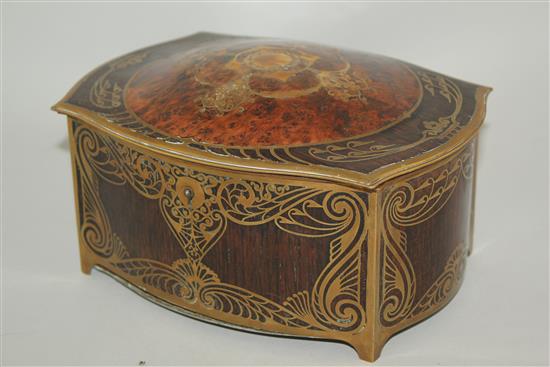 An Erhard & Sohne rosewood and brass inlaid secessionist table casket, 9in.